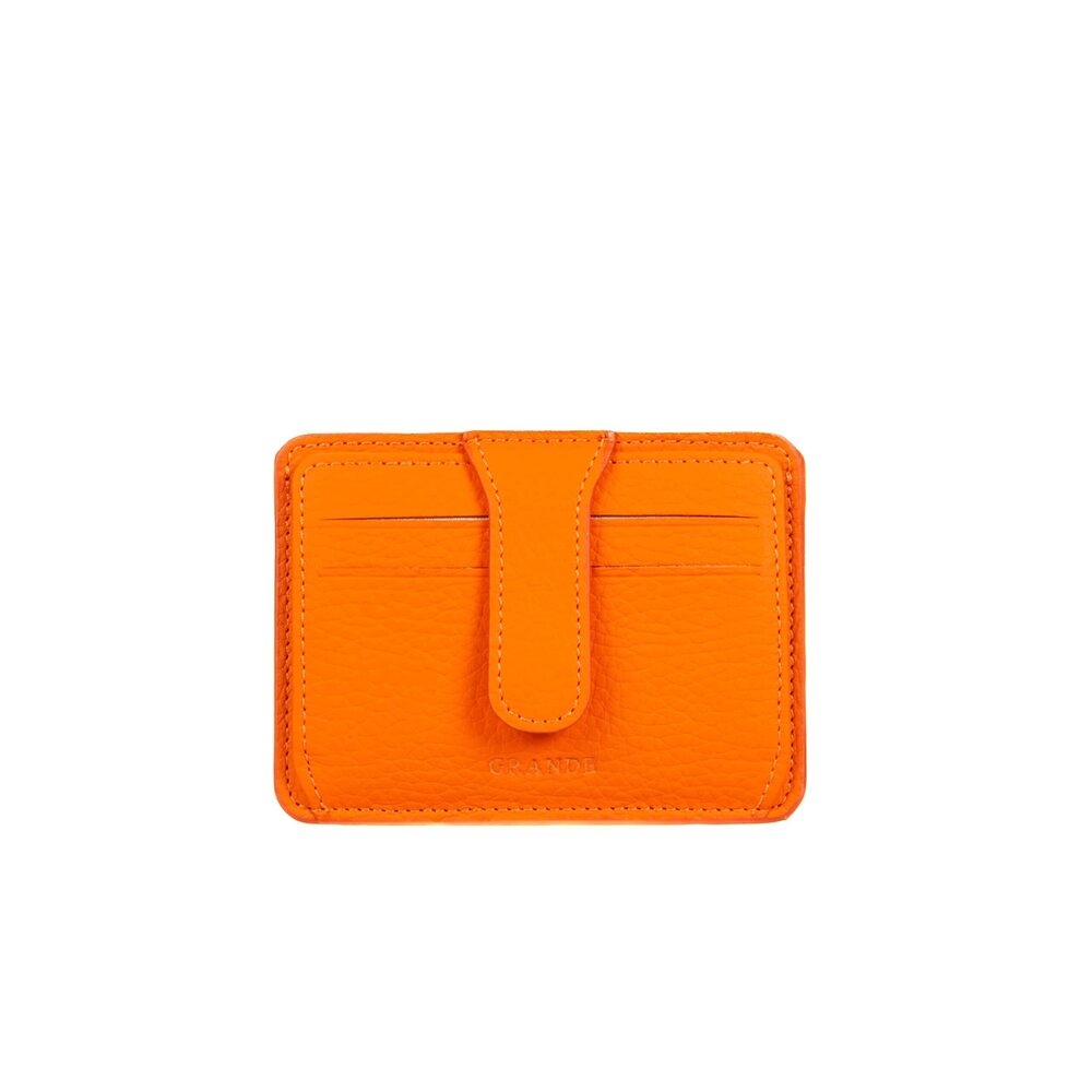7995 3607 Leather Card Holder and Slim Minimalist Small Snap Wallet Orange
